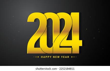 2024 Happy New Year Background Design. Golden 2024 lettering on Black background. Vector Illustration.