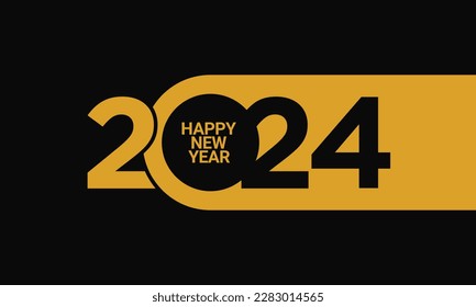 2024 Happy New Year Background Design. 2024 Happy New Year Lettering on Black Background. Vector Illustration.