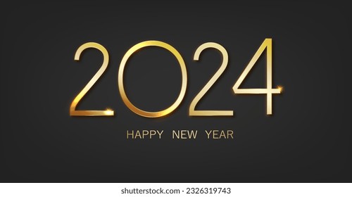 2024 Happy New Year background design. Luxury greeting card on dark blue background.