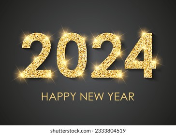 
2024 Happy New Year background with gold glittering numbers. Vector illustration.