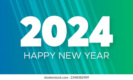 2024 Happy New Year background.  Modern greeting banner template with white 2024 New Year numbers on green abstract background with lines. Vector illustration