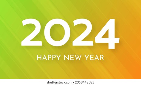 2024 Happy New Year background.  Modern greeting banner template with white 2024 New Year numbers on green abstract background with lines. Vector illustration