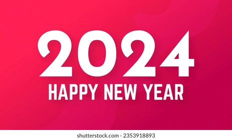 2024 Happy New Year background.  Modern greeting banner template with white 2024 New Year numbers on red abstract background with lines. Vector illustration