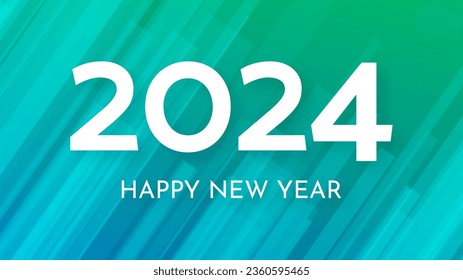 2024 Happy New Year background.  Modern greeting banner template with white 2024 New Year numbers on green abstract background with lines. Vector illustration