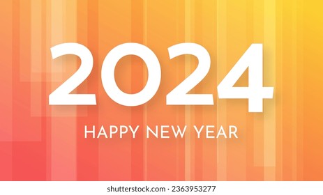 2024 Happy New Year background.  Modern greeting banner template with white 2024 New Year numbers on orange abstract background with lines. Vector illustration
