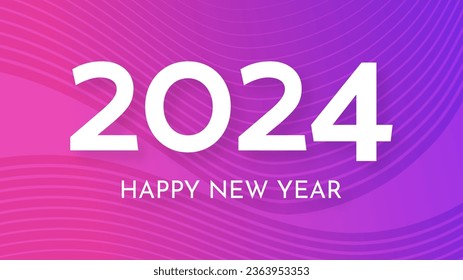 2024 Happy New Year background.  Modern greeting banner template with white 2024 New Year numbers on pink abstract background with lines. Vector illustration