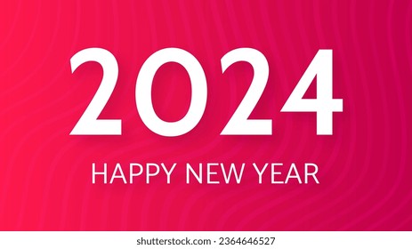 2024 Happy New Year background.  Modern greeting banner template with white 2024 New Year numbers on red abstract background with lines. Vector illustration