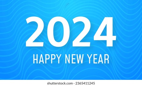 2024 Happy New Year background.  Modern greeting banner template with white 2024 New Year numbers on blue abstract background with lines. Vector illustration