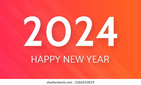 2024 Happy New Year background.  Modern greeting banner template with white 2024 New Year numbers on orange abstract background with lines. Vector illustration