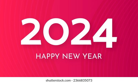 2024 Happy New Year background.  Modern greeting banner template with white 2024 New Year numbers on red abstract background with lines. Vector illustration