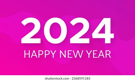 2024 Happy New Year background.  Modern greeting banner template with white 2024 New Year numbers on pink abstract background with lines. Vector illustration