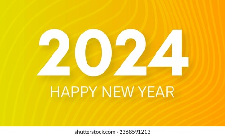 2024 Happy New Year background.  Modern greeting banner template with white 2024 New Year numbers on yellow abstract background with lines. Vector illustration
