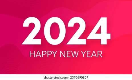 2024 Happy New Year background.  Modern greeting banner template with white 2024 New Year numbers on red abstract background with lines. Vector illustration