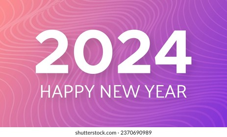 2024 Happy New Year background.  Modern greeting banner template with white 2024 New Year numbers on violet abstract background with lines. Vector illustration