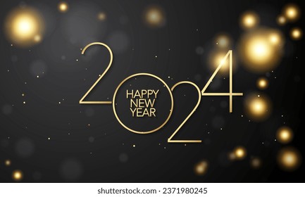 2024 Happy New Year Background Design. Golden 2024 Happy New Year Lettering on Black Background. Vector Illustration.