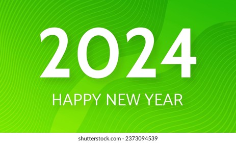 2024 Happy New Year background.  Modern greeting banner template with white 2024 New Year numbers on green abstract background with lines. Vector illustration