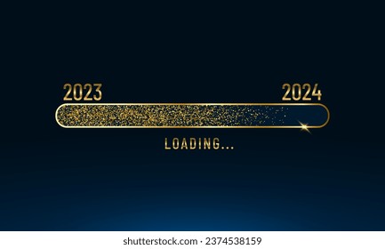 2024 Happy New Year Background. Loading bar golden style design. Greeting Card, Banner, Poster. Vector Illustration. 2024 Text Design. Vector 2024 Typography Illustration Element for New Year 2024 