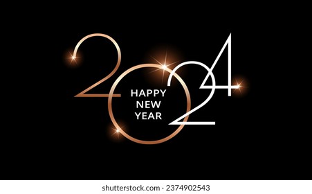 2024 Happy New Year background gold and black - elegant business design minimal