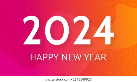 2024 Happy New Year background.  Modern greeting banner template with white 2024 New Year numbers on red abstract background with lines. Vector illustration
