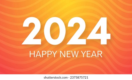 2024 Happy New Year background.  Modern greeting banner template with white 2024 New Year numbers on orange abstract background with lines. Vector illustration