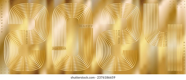 2024 happy new year background with numbers, gold text. Abstract  horizontal banner for template, backdrop, cover, wallpaper, poster, website. Vector illustration. EPS 10