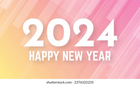2024 Happy New Year background.  Modern greeting banner template with white 2024 New Year numbers on red abstract background with lines. Vector illustration