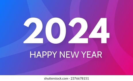 2024 Happy New Year background.  Modern greeting banner template with white 2024 New Year numbers on purple abstract background with lines. Vector illustration
