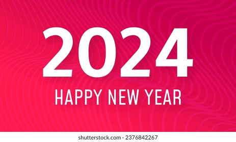 2024 Feliz Año Nuevo.  Moderna plantilla de banner de saludo con números blancos de Año Nuevo 2024 sobre fondo abstracto rojo con líneas. Ilustración del vector