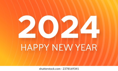 2024 Happy New Year background.  Modern greeting banner template with white 2024 New Year numbers on orange abstract background with lines. Vector illustration