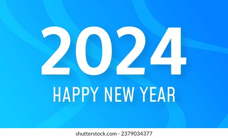 2024 Happy New Year background.  Modern greeting banner template with white 2024 New Year numbers on blue abstract background with lines. Vector illustration