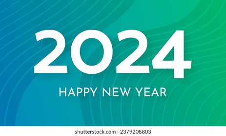 2024 Happy New Year background.  Modern greeting banner template with white 2024 New Year numbers on green abstract background with lines. Vector illustration