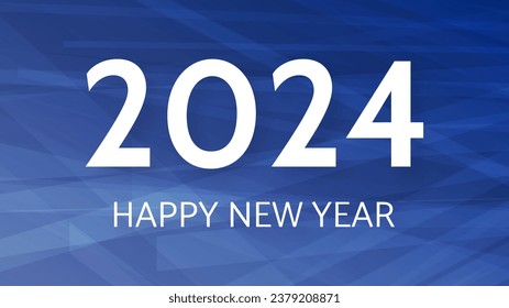 2024 Happy New Year background.  Modern greeting banner template with white 2024 New Year numbers on blue abstract background with lines. Vector illustration