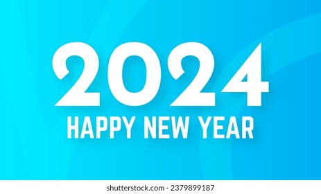 2024 Feliz Año Nuevo.  Plantilla moderna de banner de saludo con números blancos de Año Nuevo 2024 sobre fondo azul abstracto con líneas. Ilustración del vector