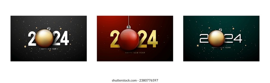 2024 Happy New Year Background Design. Set of 2024 New Year Design. Vector Illustration.