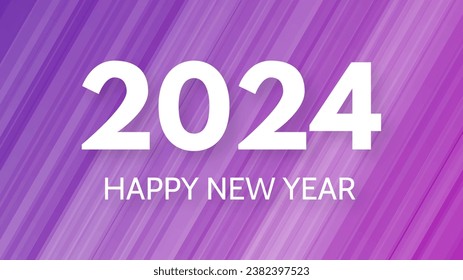 2024 Happy New Year background.  Modern greeting banner template with white 2024 New Year numbers on purple abstract background with lines. Vector illustration