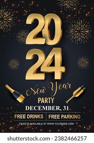 2024 Happy New Year Background for your Flyers and Greetings Card or new year themed party invitations	