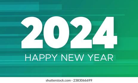 2024 Frohe Neujahrshintergrund.  Moderne Grußbanner-Vorlage mit weißen Zahlen 2024 Neujahr auf grünem abstraktem Hintergrund mit Linien. Vektorgrafik