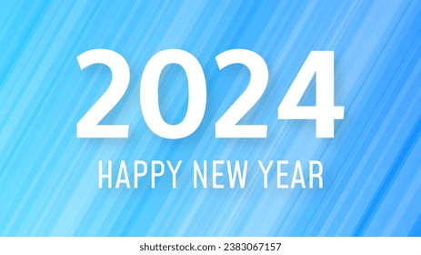 2024 Happy New Year background.  Modern greeting banner template with white 2024 New Year numbers on blue abstract background with lines. Vector illustration