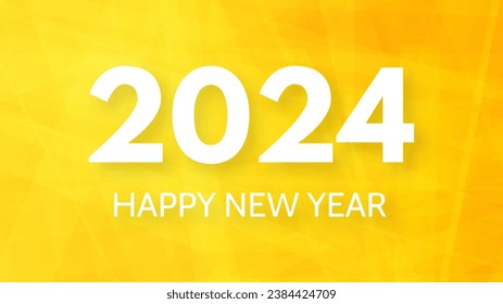 2024 Happy New Year background.  Modern greeting banner template with white 2024 New Year numbers on yellow abstract background with lines. Vector illustration