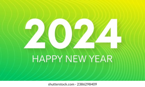 2024 Happy New Year background.  Modern greeting banner template with white 2024 New Year numbers on green abstract background with lines. Vector illustration