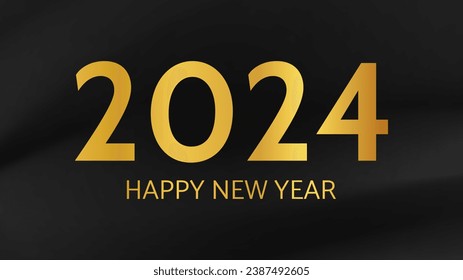 2024 Happy New Year background.  Modern greeting banner template with gold 2024 New Year numbers on crumpled dark silk background. Vector illustration