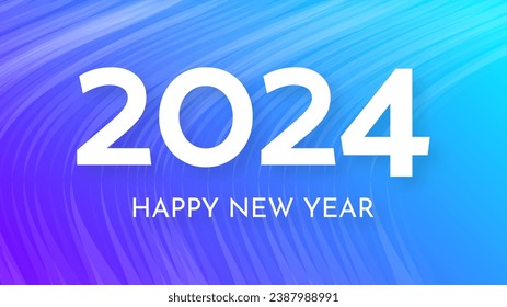 2024 Happy New Year background.  Modern greeting banner template with white 2024 New Year numbers on blue abstract background with lines. Vector illustration