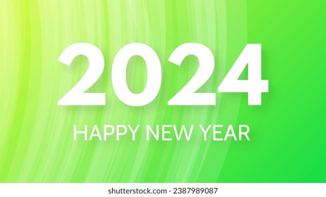 2024 Happy New Year background.  Modern greeting banner template with white 2024 New Year numbers on green abstract background with lines. Vector illustration