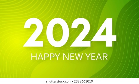 2024 Happy New Year background.  Modern greeting banner template with white 2024 New Year numbers on green abstract background with lines. Vector illustration