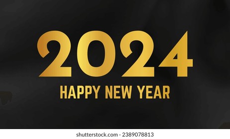 2024 Frohe Neujahrshintergrund.  Moderne Grußbanner-Vorlage mit goldenen Zahlen zum Neujahr 2024 auf zerbrochenem dunklem Seidenhintergrund. Vektorgrafik