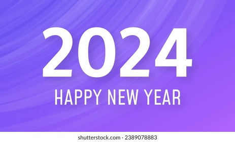 2024 Feliz Año Nuevo.  Plantilla moderna de banner de saludo con números blancos de Año Nuevo 2024 sobre fondo azul abstracto con líneas. Ilustración del vector