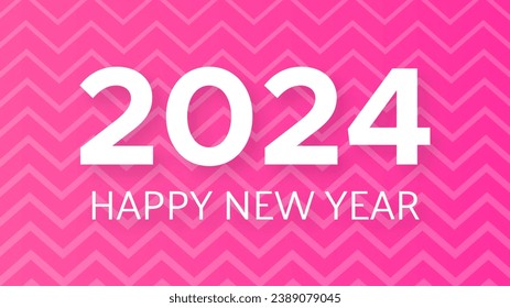 2024 Happy New Year background.  Modern greeting banner template with white 2024 New Year numbers on pink abstract background with lines. Vector illustration