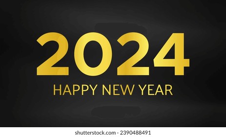2024 Happy New Year background.  Modern greeting banner template with gold 2024 New Year numbers on crumpled dark silk background. Vector illustration