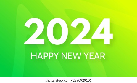 2024 Feliz Año Nuevo.  Plantilla moderna de banner de saludo con números blancos de Año Nuevo 2024 sobre fondo abstracto verde con líneas. Ilustración del vector