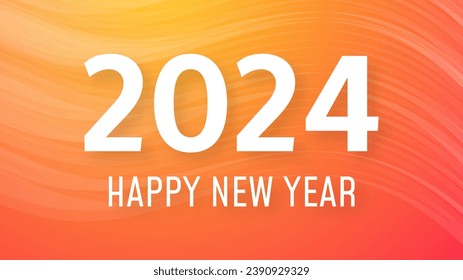 2024 Happy New Year background.  Modern greeting banner template with white 2024 New Year numbers on orange abstract background with lines. Vector illustration